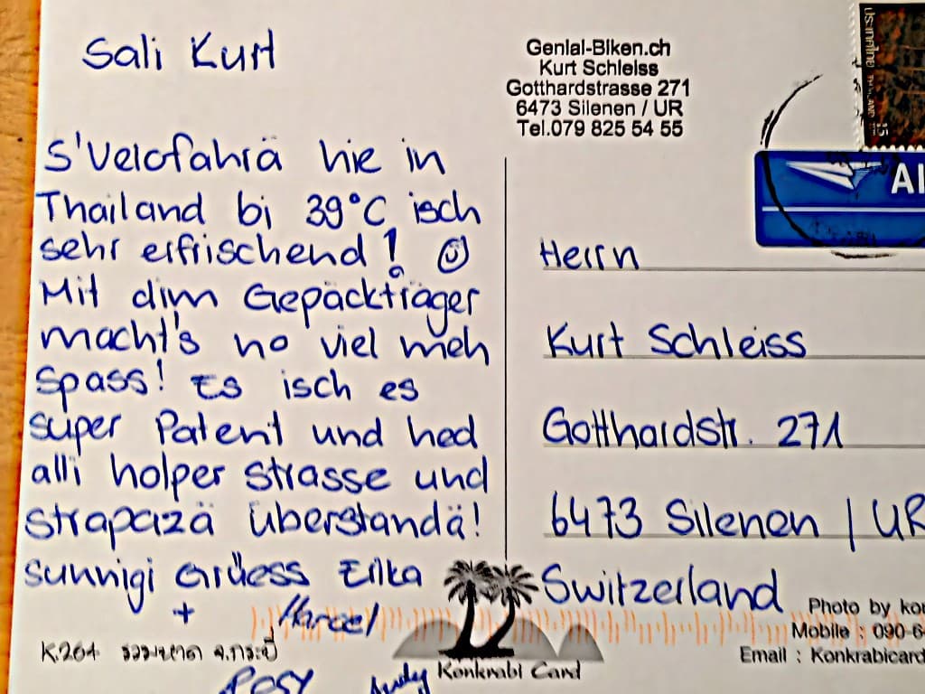 Postkarte Rückseite — Kundenfeedback aus Thailand